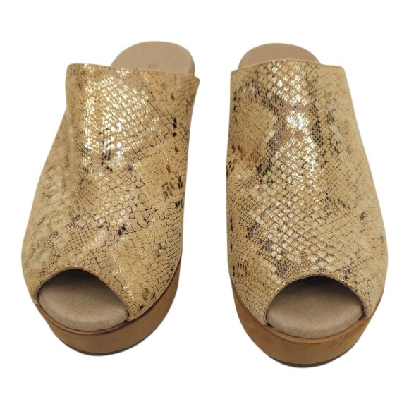 Chocolat Blu Yiona Peep Toe Wedge Sandal Womens 6 Gold Snakeskin Print Platform - Picture 9 of 16